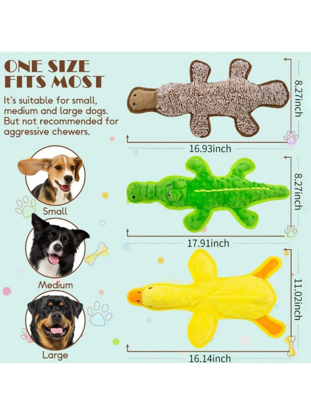 Durable No Stuffing Dog Squeaky Chew Toys - 3 Pack for All Breeds, Fun Gift!